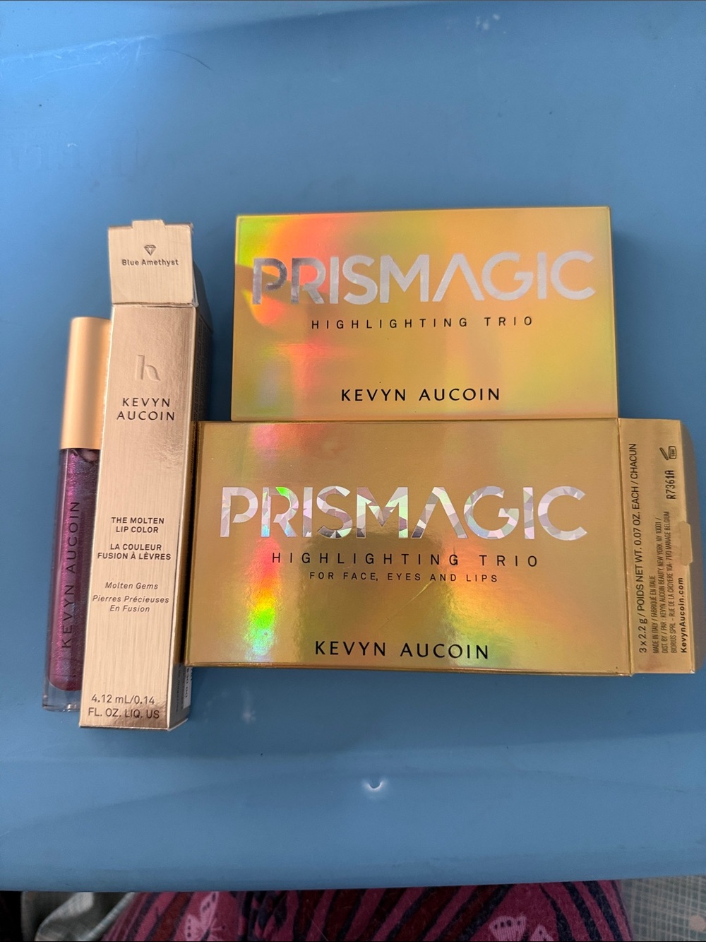Kevyn Aucoin Prismagic Highlighting Trio & Molten Lip Color in Gold and Purple